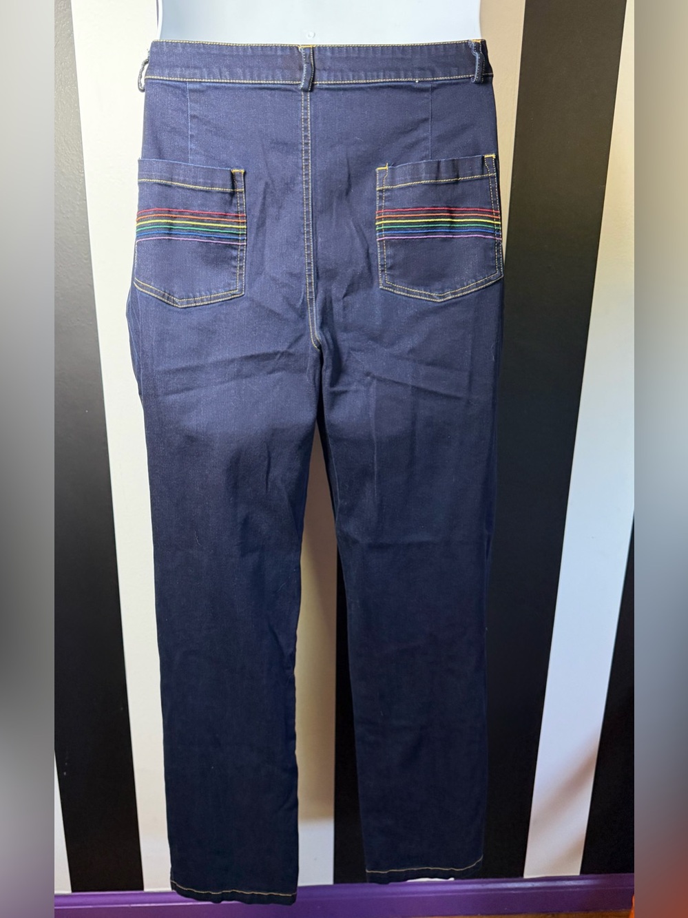 ModCloth Fervour Blue Jeans with Rainbow Pocket Stripes - SZ XL